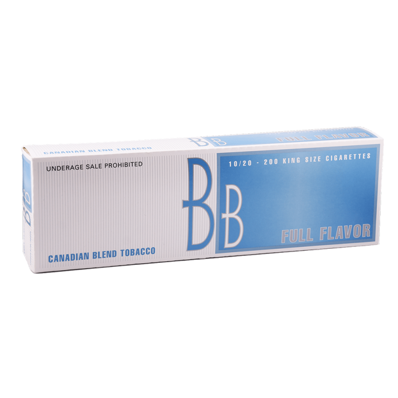 Full carton with 10 packs of BB Full cigarettes, white background