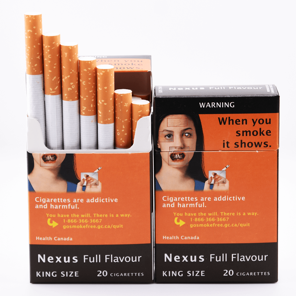 Two Packs of Nexus Full cigarettes, white background