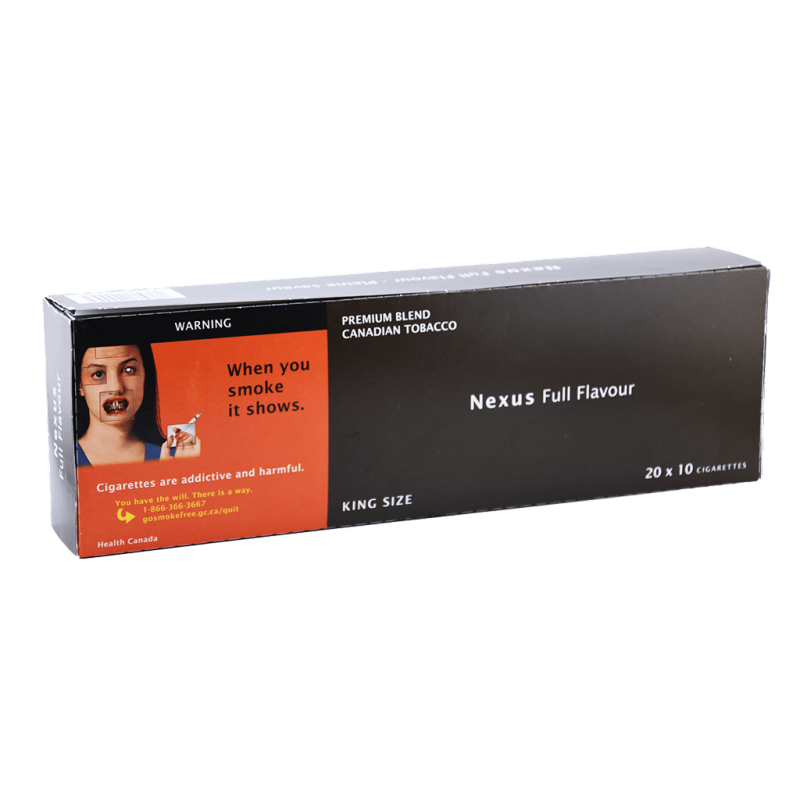 Full carton with 10 packs of Nexus Full cigarettes, white background