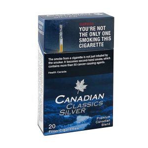 Pack of Canadian Classics Silver cigarettes, white background