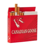 Open red Canadian Goose cigarette pack with several cigarettes exposed, branding visible on the front.
