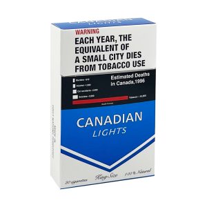 Pack of Canadian Lights cigarettes, white background