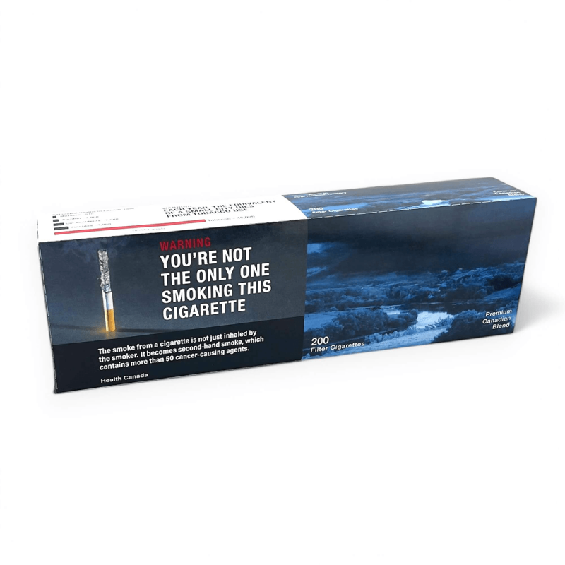 Full carton with 10 packs of Canadian Classics Silver cigarettes, white background