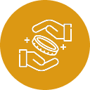 discount-cigarettes-in-canada-3 - Smokeway Golden icon with hands on a coin signifying savings and beneficial deals on native smokes