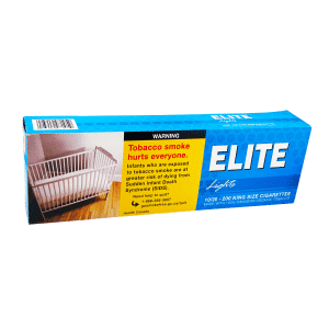 Full carton with 10 packs of Elite Lights cigarettes, white background