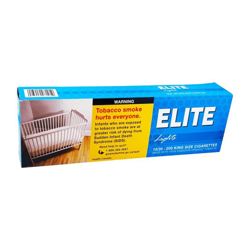 Full carton with 10 packs of Elite Lights cigarettes, white background