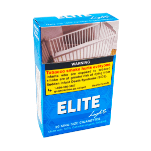 Pack of Elite Lights cigarettes, white background