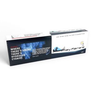 Full carton with 10 packs of Playfare's Lights cigarettes, white background