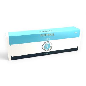 Full carton with 10 packs of Putter's Lights cigarettes, white background