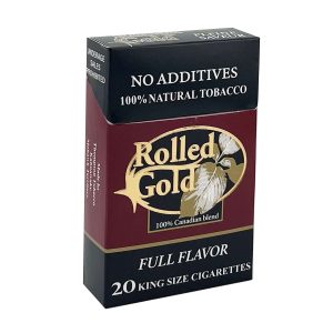 Pack of Rolled Gold Full Flavor cigarettes, white background
