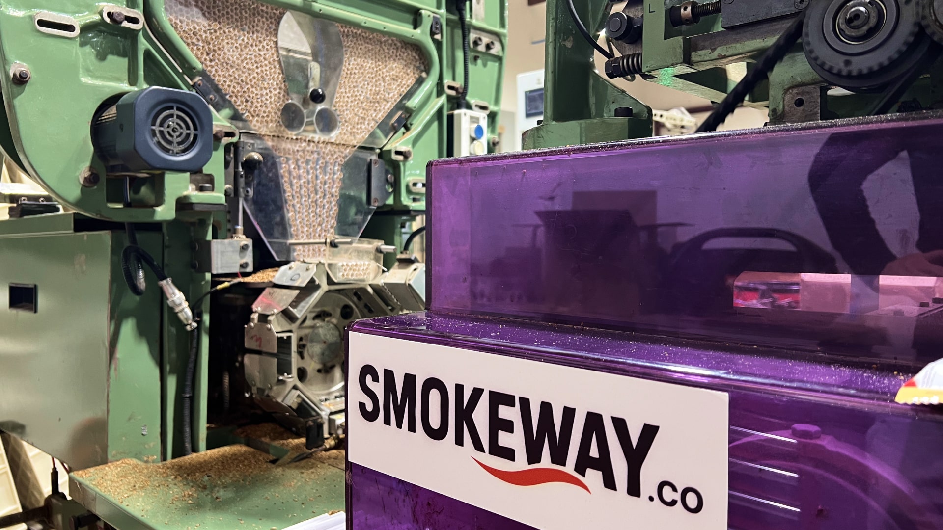 Smokeway cigarette factory machinery and SMokeway logo printed on it